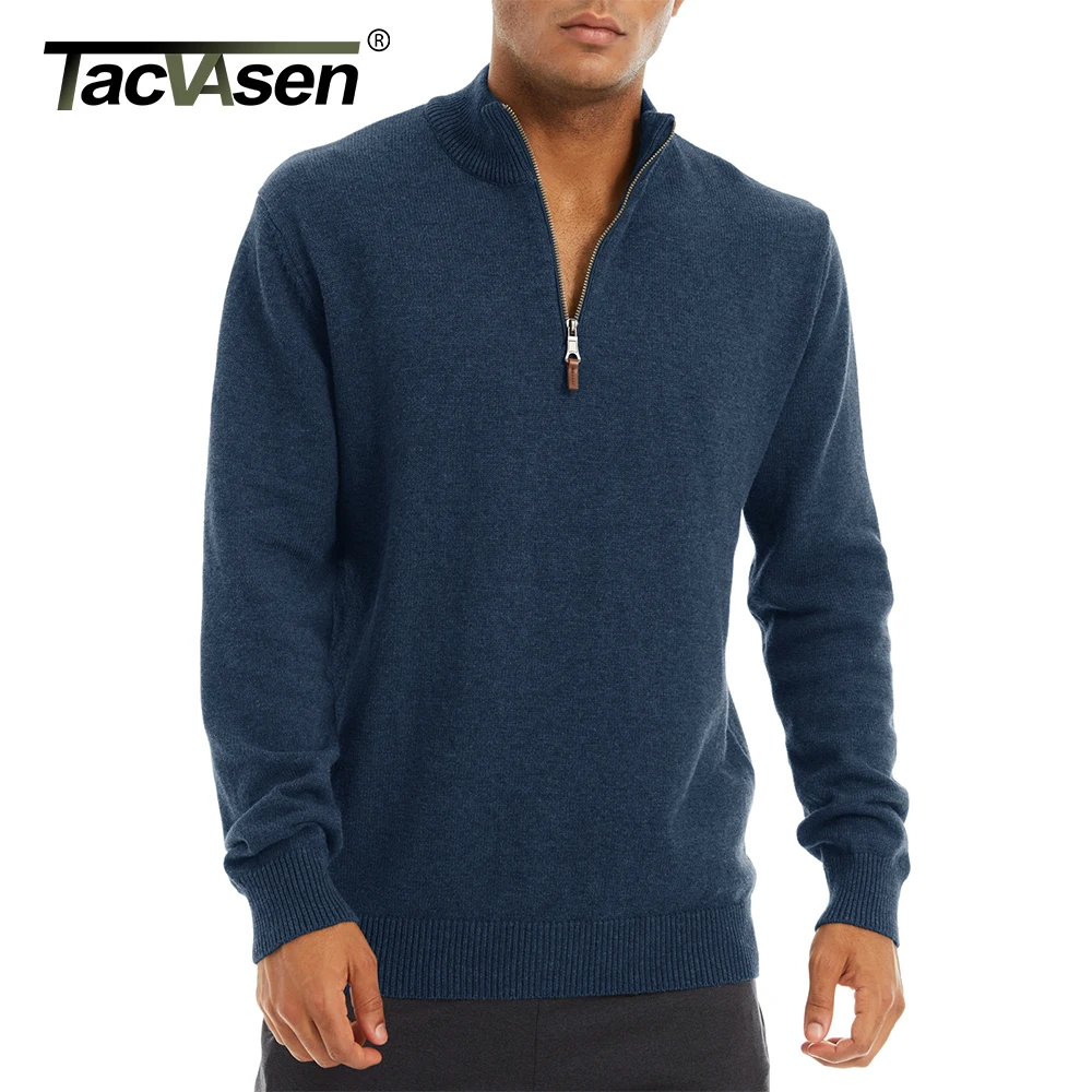 Warm-Sweater Pullover 1/4-Zipper Knitwear Winter Casual Mens Man TACVASEN Tops Spring-Fall