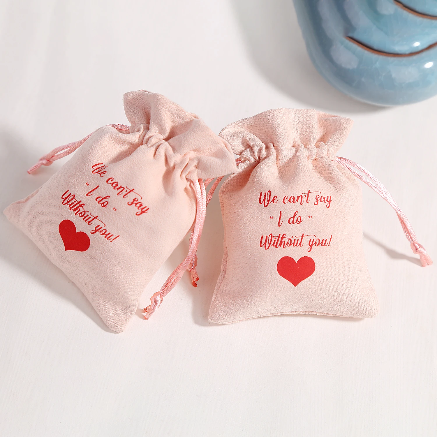 50pcs Drawstring Bags Personalized Logo Custom Jewelry Packaging Pouches Unique Wedding Favor Bags Pink Flannel Cosmetic Bags