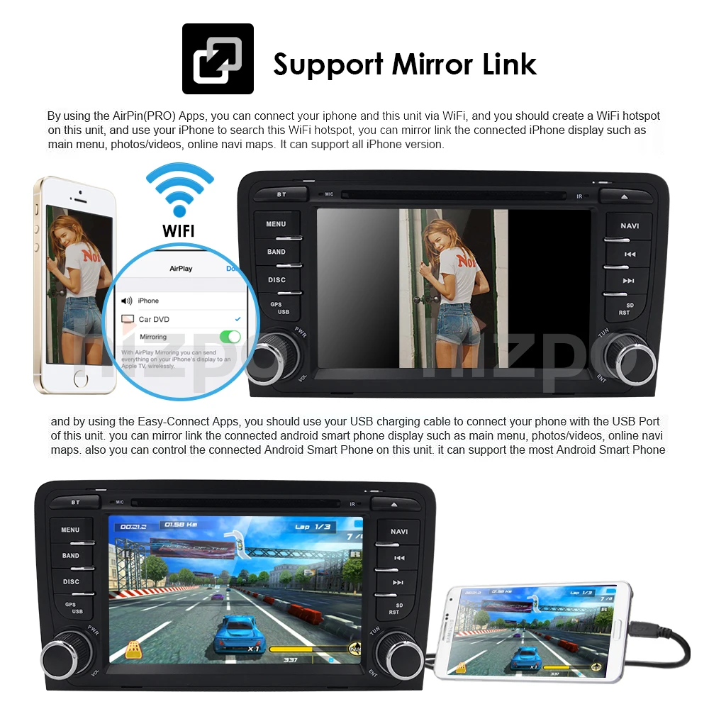 Sale Ossuret Quad core 2 din Android 9.0 Car GPS Navigation for Audi A3 (2003-2011) Stereo AutoRadio Bluetooth WIFI 4G DVD DAB CAM 6