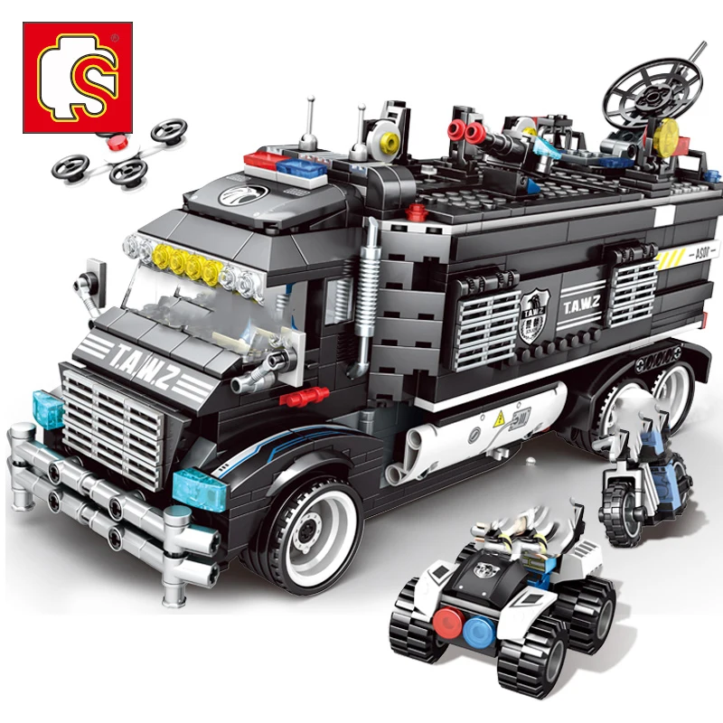 

SEMBO Technic 1164pcs Black Hawk SWAT Mobile Command Base Military Building Blocks Bricks Set Legoing Truck Model Kids Toys