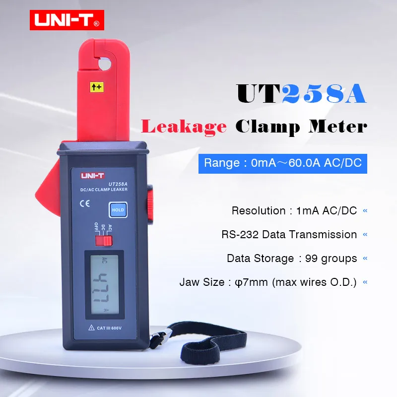 

AC/DC Leakage Clamp Meter UNI-T UT258A 10000-count auto range Leakage current Tester RS-232 Data Transmission/Hold/Storage