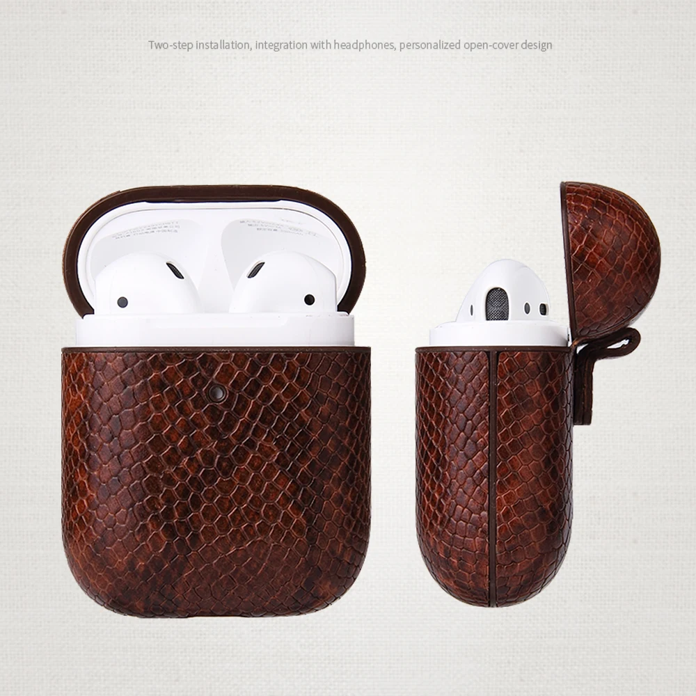 Для Airpods 1 2 Универсальный чехол из искусственной кожи Змеиный узор оболочки беспроводные наушники противоударный анти-капля защитный чехол