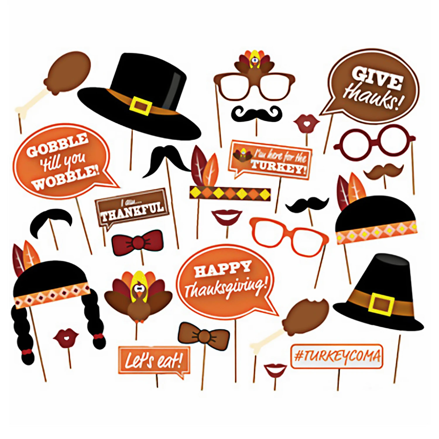 Behogar 29PCS DIY Paper Photo Props Kit for Thanksgiving Theme Party Festival Celebration Family Gathering Photography Decor