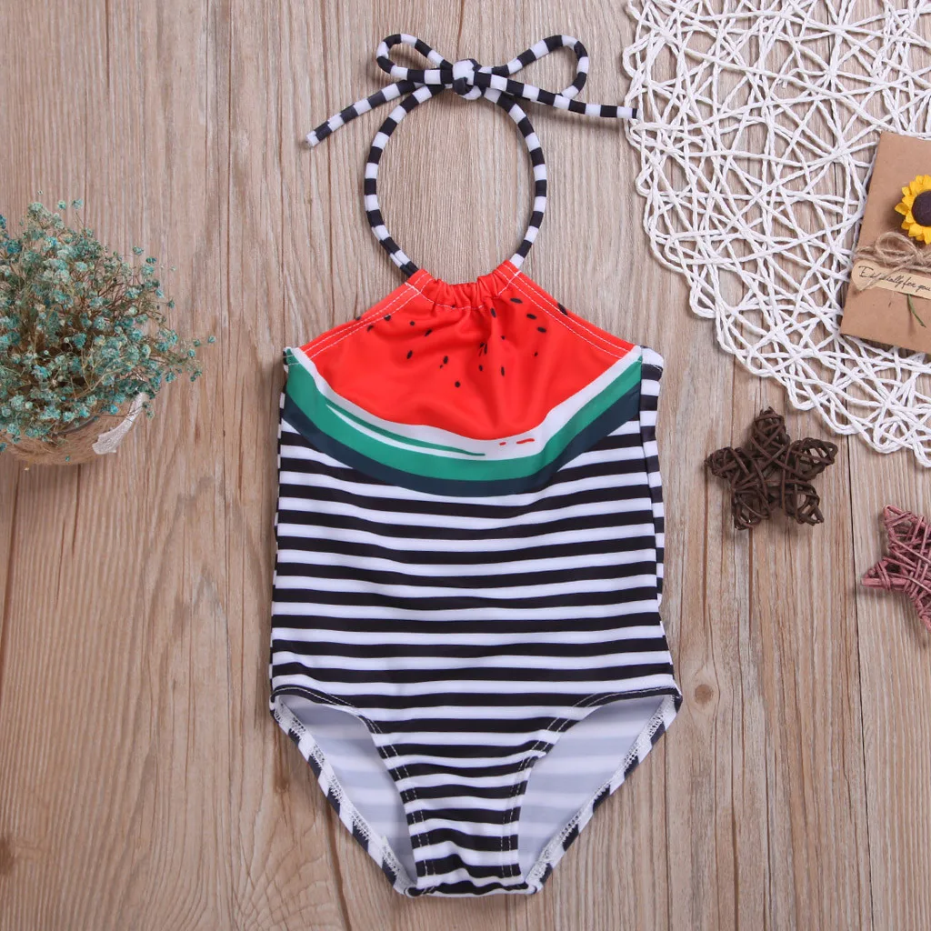 

Kids Baby Girls Sleeveless Bib Swimsuit Fruit Print Striped Bikini Beach Children's Swimsuits Bathing Swimwear L1204