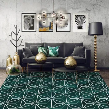 

Luxury Dark Green Living Room Rug Geometric Pattern Nordic Geometric Carpet Big Rug Bedside Kitchen Mat Antislip Carpet Long