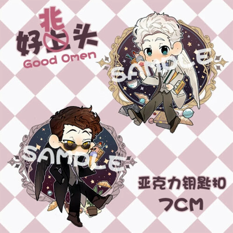 Movie Good Omens Aziraphale Angel Devil Crowley Acrylic Keychain Keyring Strap Wallet phone mobile key belt gift limited cosplay