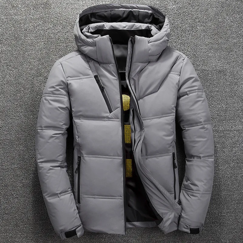 Light Gray Модная зимняя куртка на утином пуху, мужская куртка, Мужская качественная теплая Толстая куртка, зимняя красная черная парка, Мужская теплая верхняя одежда - Цвет: Light Gray