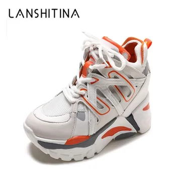 

Women High Platform Sneakers 2020 New Spring Comfortable Wedge Casual Shoes 9CM High Heels Chunky Sneaker Women Vulcanized Shoes