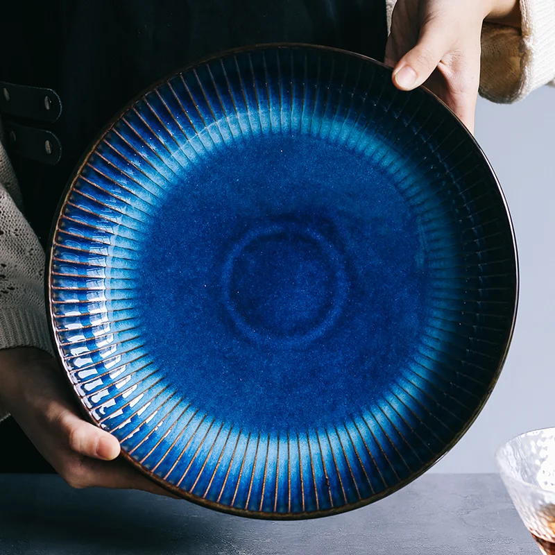 RUX WORKSHOP Japanese Western Ceramic Plate Steak dish Round breakfast plate Blue kitchen dining tableware Cake dessert plate