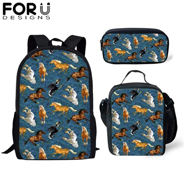 FORUDESIGNS/3 шт./компл. рюкзак для девочек с рисунком лошади школьный детский подарок для мальчиков сумка для книг дорожная сумка - Цвет: CDYH1552CGK
