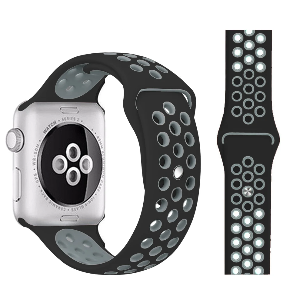 Спортивный ремешок для apple watch band 44 мм/40 мм apple watch 4 3 2 band iwatch band 5 42 мм/38 мм correa браслет ремень аксессуары для часов - Цвет ремешка: Black with grey