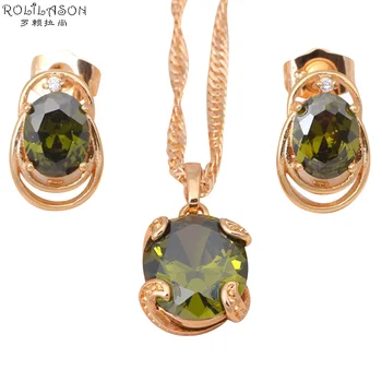 

Lovely Gift Party Green gold color Zircon Crystal Jewelry Sets Earrings Necklace set for women JS073