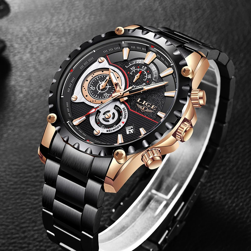 

Men Watches Top Brand LIGE Luxury Quartz Watch Men's Sports Chronograph Stainless Steel Waterproof Men's Watch relogio masculino