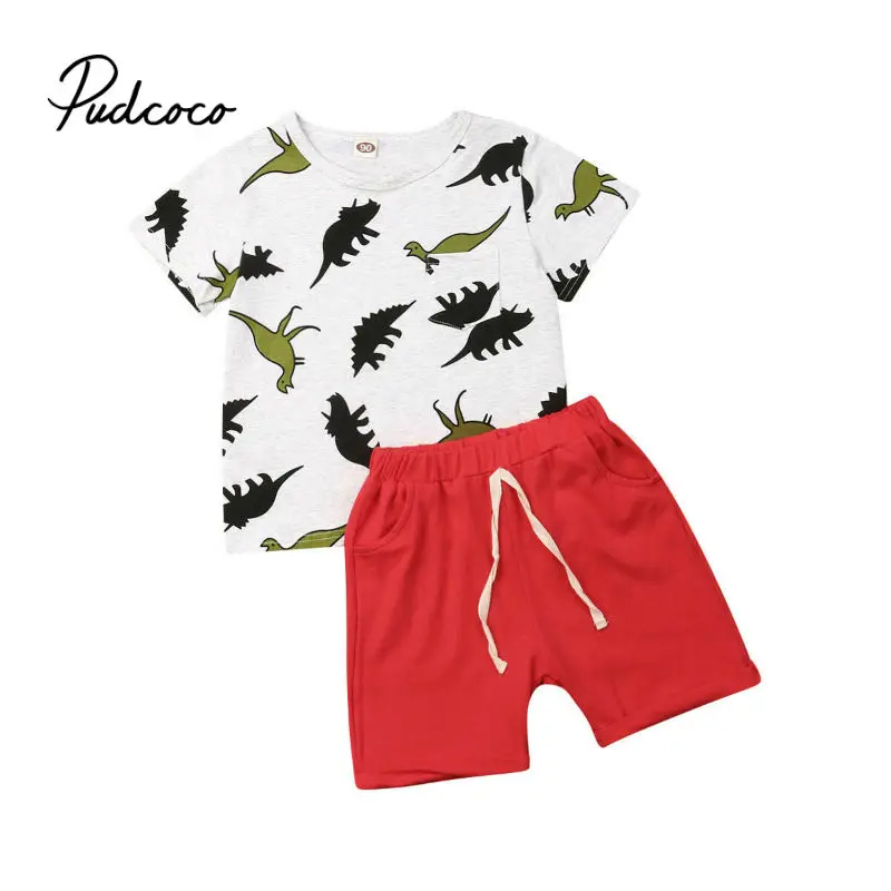 От 1 до 4 лет, топы с принтом динозавра для маленьких мальчиков, футболка Короткие штаны-шаровары, одежда комплект одежды из 2 предметов хлопковые белые топы