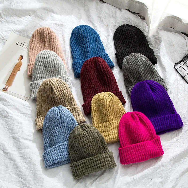 New Candy Colors Winter Hat Women Knitted Hat Warm Soft Trendy Hat Kpop Style Wool Beanie Elegant All-match Hat