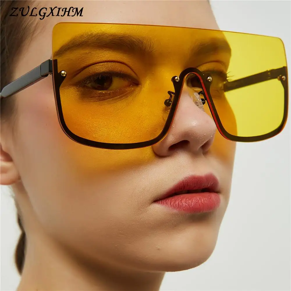 

2020 Vintage Siamese Semi-Rimless Women Sunglasses Square Flat Top Yellow Sun Glasses Woman UV400 Goggles Travel Shades Mirror