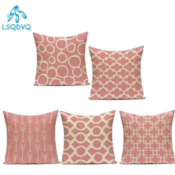 

Decorative Throw Pillow Case Pink Color Geometric Stripe Circle Wave Arrow Cotton Linen Cushion Cover for Living Room Decoration