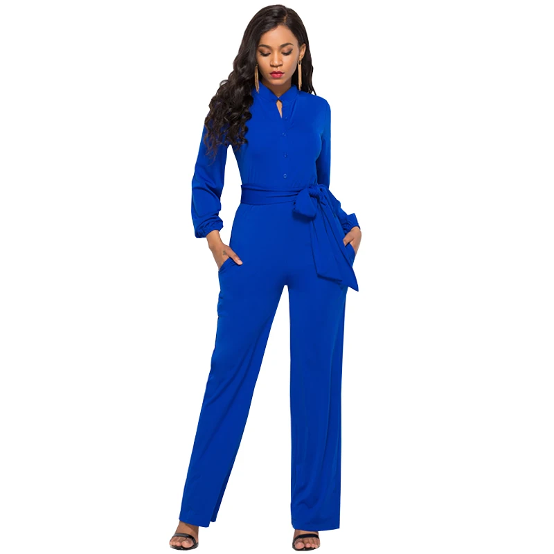 04 Royal Blue Комбинезон женский Осень мода Nova плюс размер элегантный черный комбинезон офисные женские пояса карман широкие ноги Комбинезоны для женщин комбинезон-женский комбинзон женский Комбинезон женский комбинезон женск - Цвет: 04 Royal Blue
