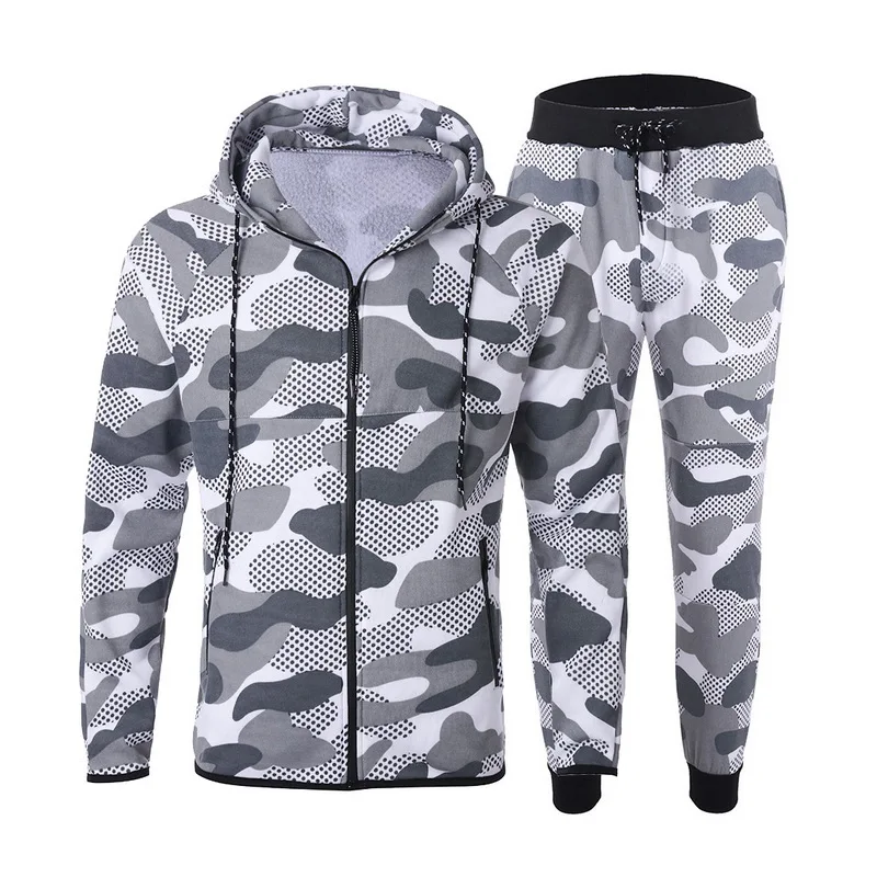 camo light gray B Laamei мужские повседневные комплекты с камуфляжным принтом камуфляжная куртка+ брюки 2 шт. спортивный костюм спортивные худи толстовка и брюки костюм размера плюс - Цвет: camo light gray B