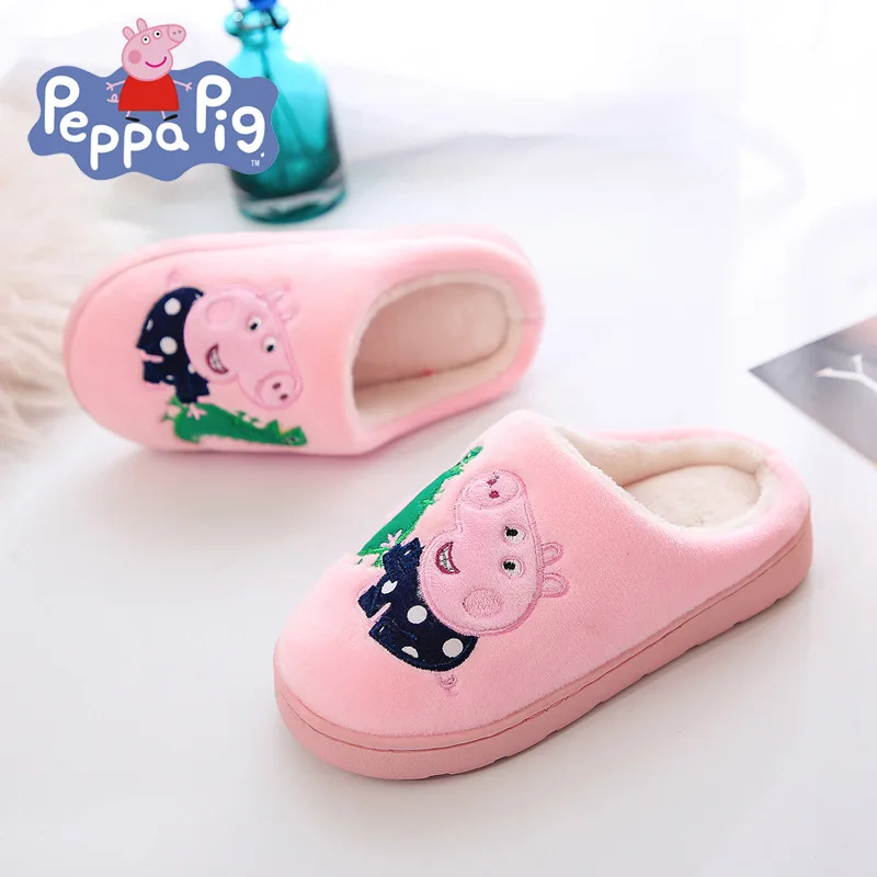 PEPPA PIG/детская обувь; хлопковые тапочки; зимние мягкие теплые плюшевые тапочки для мальчиков и девочек с изображением Свинки Пеппы; Лидер продаж
