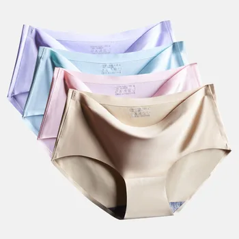

Women Briefs Seamless Underwear Ice Silk Silky Intimates Triangle Big Yards Of Female Underpants Women's Panties Free Shipping