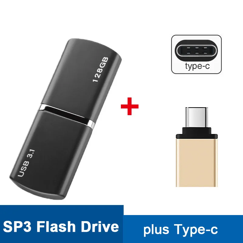 USB твердотельный накопитель SSD 1 ТБ 512GB 256GB 128GB жесткий диск Cle USB 3,1 ручка-накопитель бамбуковый чехол для ноутбука адаптер lightning в подарок - Цвет: SP3 plus Type c