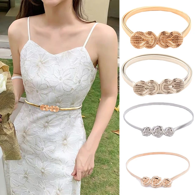 Women Belt Gold Silver LEAF Elastic Metal Stretch High Waist Dress  Cummerbund