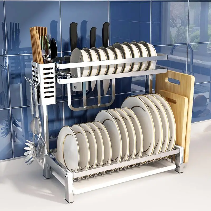 

304 Stainless Steel Kitchen Shelf Rack Drying Drain Storage Holders Kitchen Plate Dish Cutlery Cup Drain Rack Kitchen Organizer