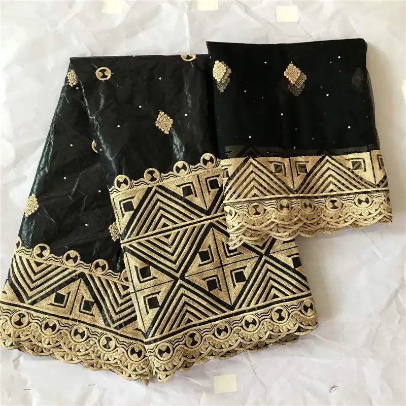 Модные высококачественные африканские Базен Riche ткань дизайн вышитые Базен Riche с тюлем кружевной комплект! WXF1023