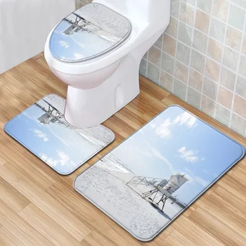 

Beach Scenery Bathroom Mat Three-Piece Bathroom Carpet Toilet Mat Set Door Mat Bathroom Non-Slip Mat