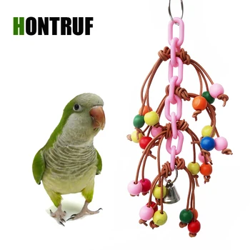 

Colorful Parrot Supplies Bird Toys Leather Rope Resistant Bite Toy Wooden Grinder Toy Claws Catching Toy Bird Cage Accessories