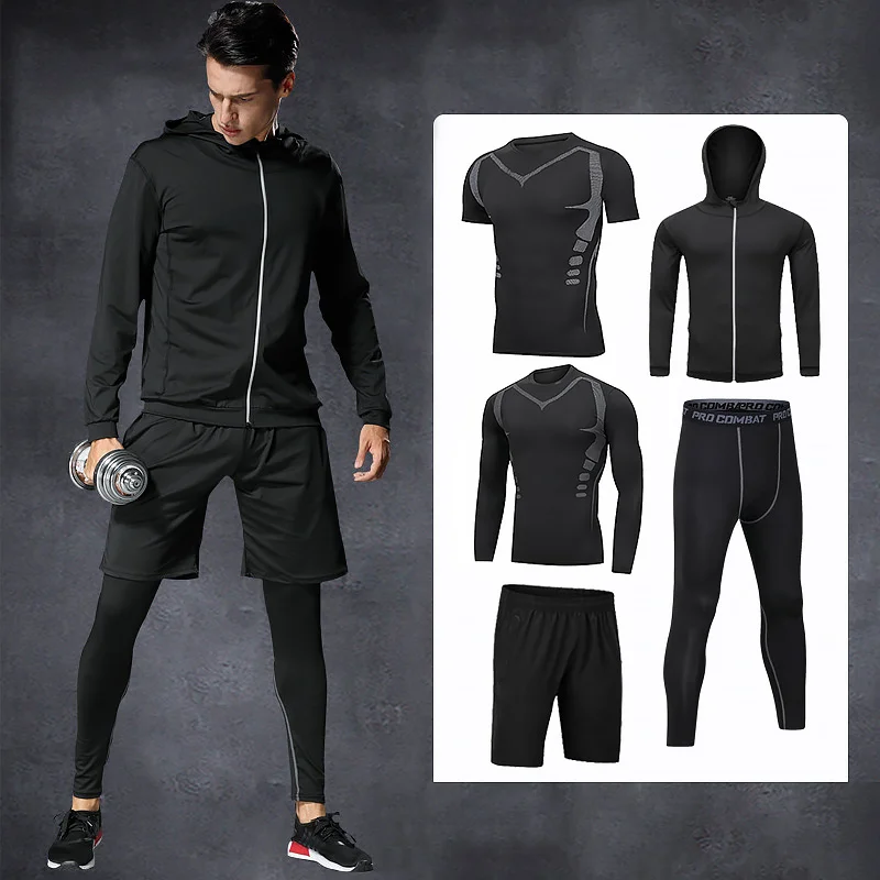 Conjunto de ropa para hombre, traje de Rashguard de compresión MMA, camiseta de larga y de entrenamiento, 5 unids/set|Conjuntos para - AliExpress