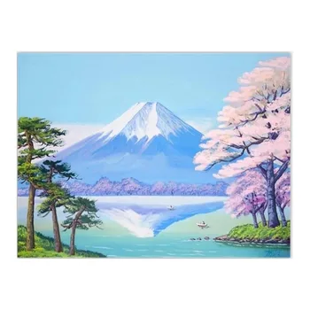 

no frame paint by numbers on canvas Sakura snow mountain diy Coloring By Number Acrylic Canvas Painting