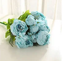 blue 1Bunch European Artificial Peony Decorative Party Silk fake Flowers Peonies For Home Hotel decor DIY Wedding Decoration wreath - Цвет: blue