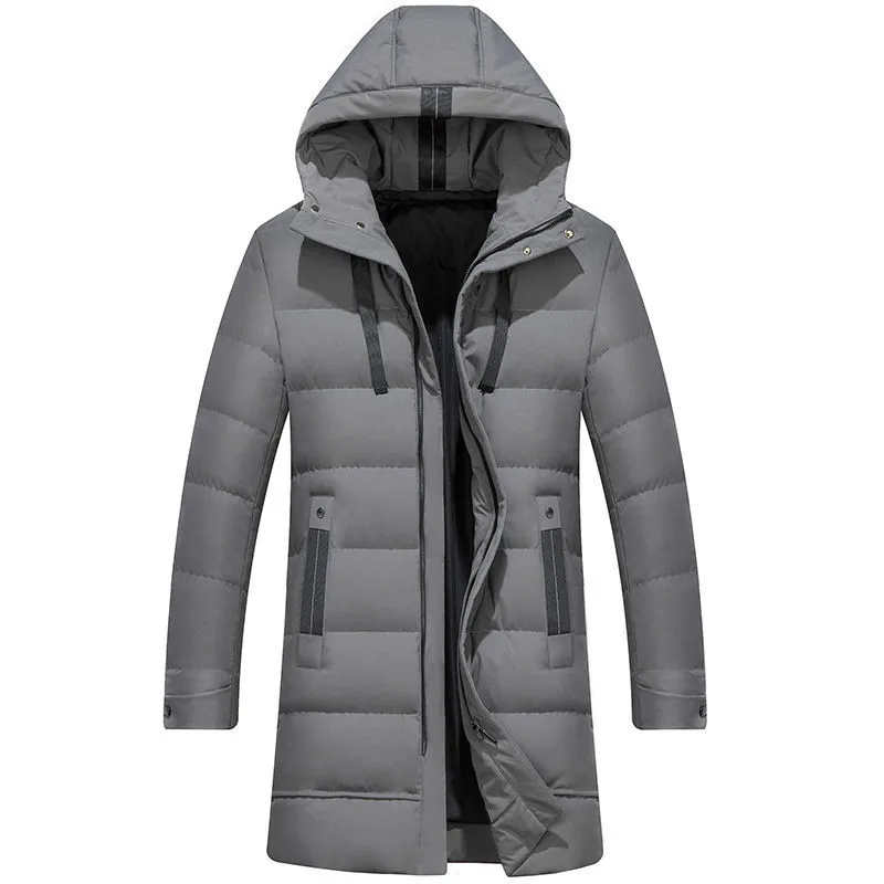 Зимнее мужское длинное пальто Мужская однотонная парка теплые парки Повседневная тонкая дышащая ткань куртка B9803