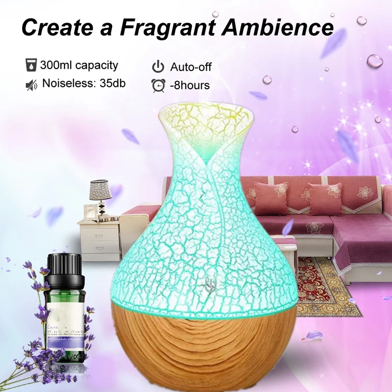 Wood Grain Electric Air Humidifier Ultrasonic Essential Oil Diffuser Aromatherapy Led Night Light