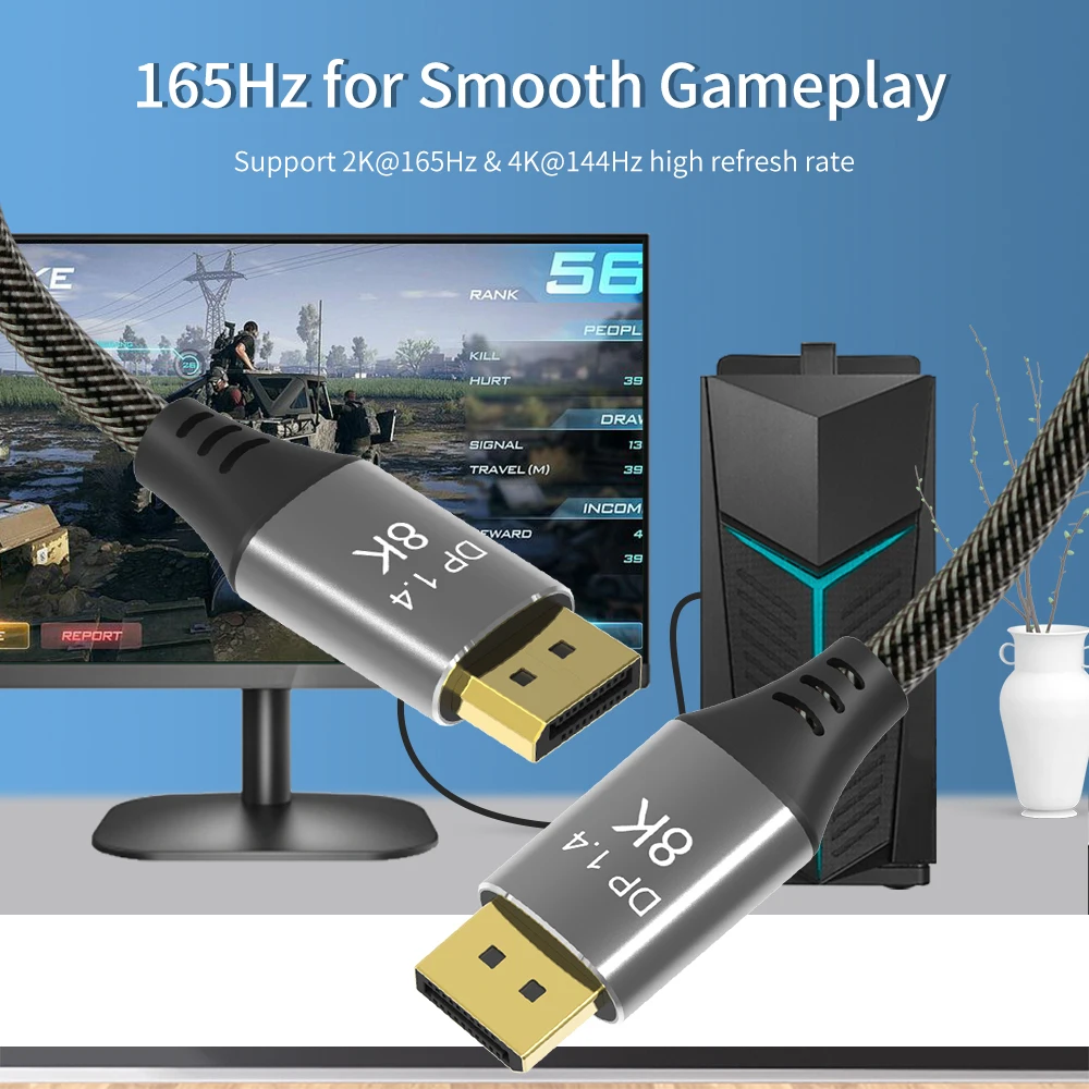 Кабель DisplayPort Ultra HD 8K 4K медный шнур DP 1 4 HBR3 @ 60Hz 144Hz 32 Гбит/с HDCP 3D тонкий и гибкий