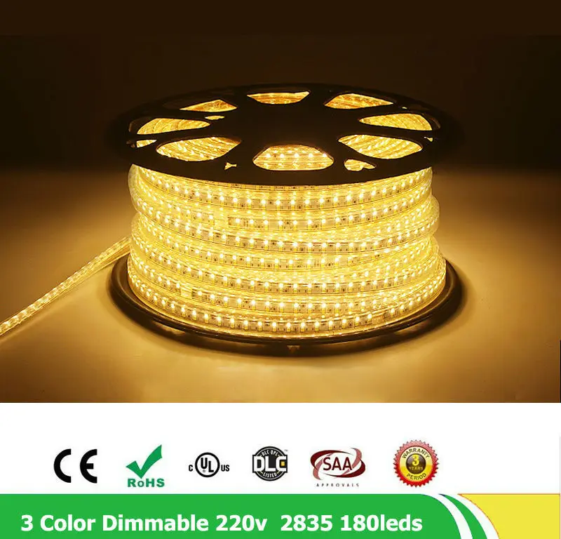 buy 30m lot Warm White Natural White Dimm 2835 SMD Double Row 180leds m 220V Dimmable Flexible LED Strip Lighting With Controller