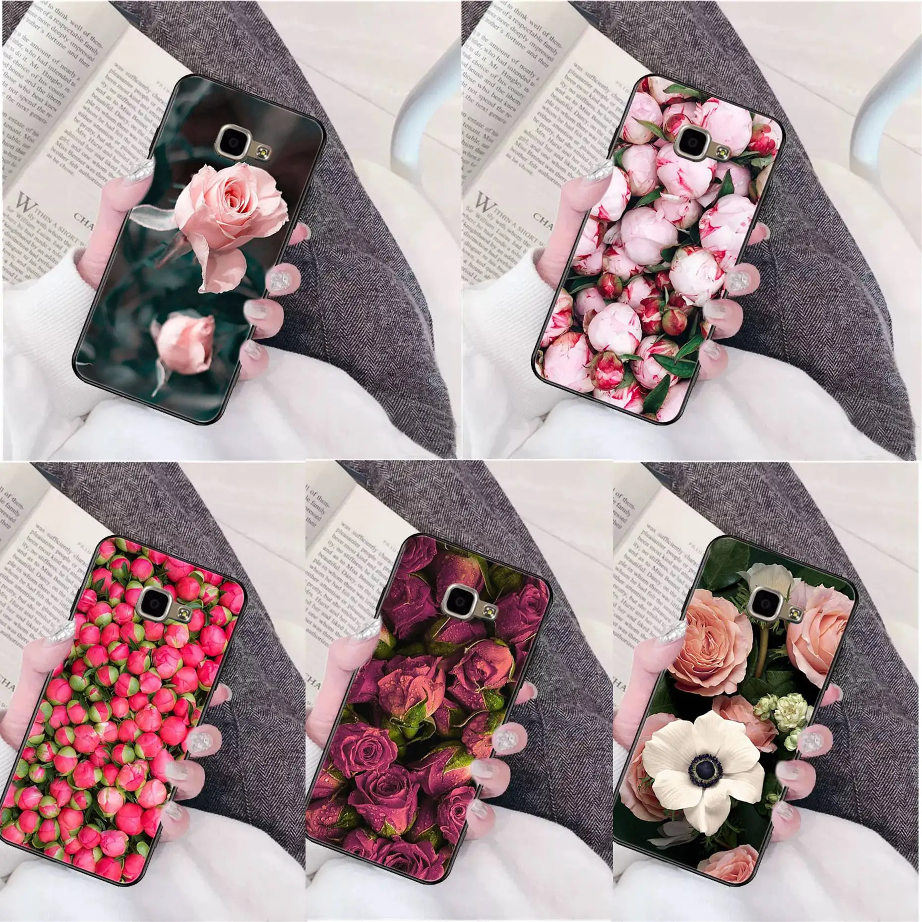 

Flower Pink Peonies Peony Black Soft Shell Phone Cover for Samsung a3 a5 a6 a9 a7 a8 a10 a20 a40 a70 case
