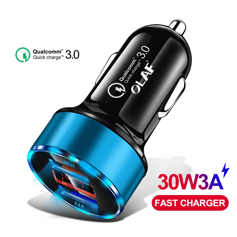 Автомобильное зарядное устройство Usb с двумя портами Usb, быстрая зарядка QC 3,0, 30 Вт, быстрая зарядка, автомобильное зарядное устройство для мобильного телефона, зарядное устройство для iPhone, samsung, huawei - Тип штекера: Blue