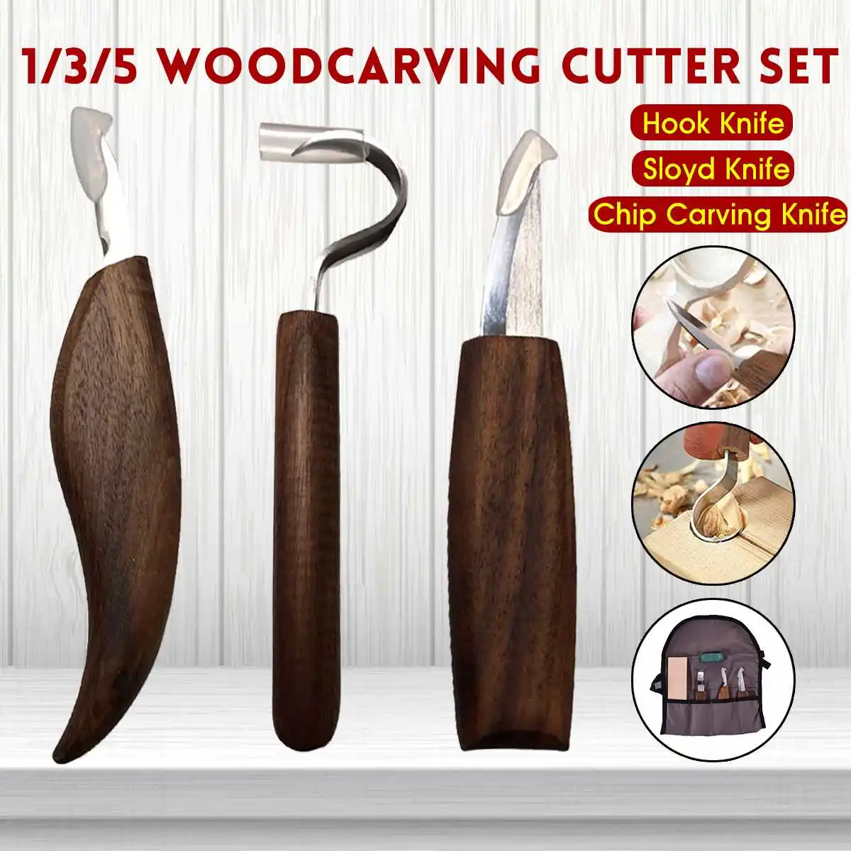 

Drillpro Wood Carving Knife Chisel Woodworking Cutter Hand Tool Set Peeling Woodcarving Sculptural Spoon Carving Cutter 1/3/5Pcs