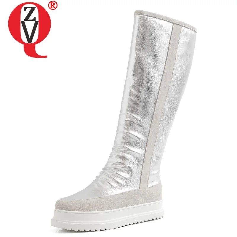 

ZVQ winter new fashion snow boots outside plush warm mid heels platform round toe zipper women shoes drop shipping size 33-43