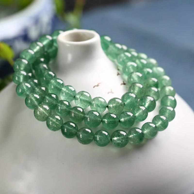 Multi-layer Green Strawberry Quartz Beaded Bracelet 6mm Crystal Strand Bracelets for Women Fashion Handmade Friendship Jewelry