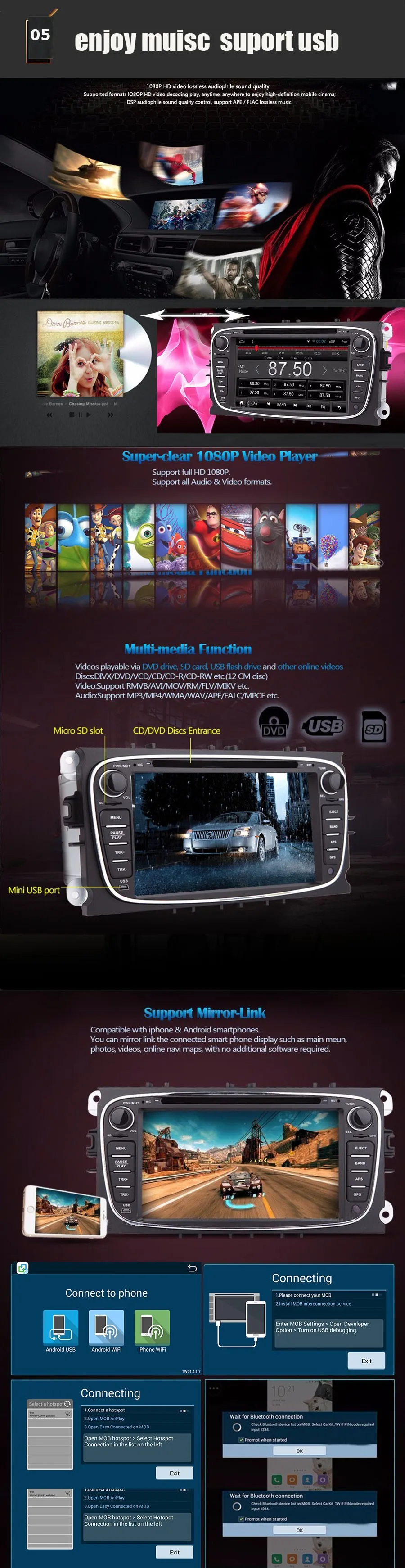 2din 7 дюймов Quad/Octa Core HD Android 8,1 автомобильный dvd-плеер для Ford Mondeo 2008-2010 Galaxy с Радио Стерео gps навигация