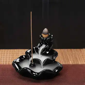 

Incense Burner Aromatherapy Stove Lotus Pond Moonlight Smoke Backflow Cone Incense Burner Fragrant Lotus Leaf Home Decoration