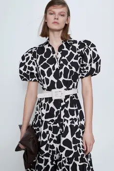 

2020 new Spring Summer European Animal Print black zaraing women Dress sheining vadiming female dress Cdc9627