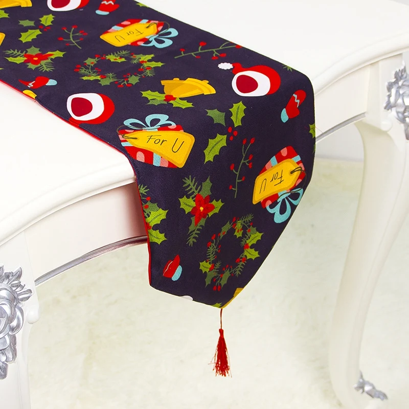 2 Pcs Set Christmas TableCloths Fabric Double-Layer Polyester Cotton Christmas Table Flag Tablecloth Christmas Home Party Decora