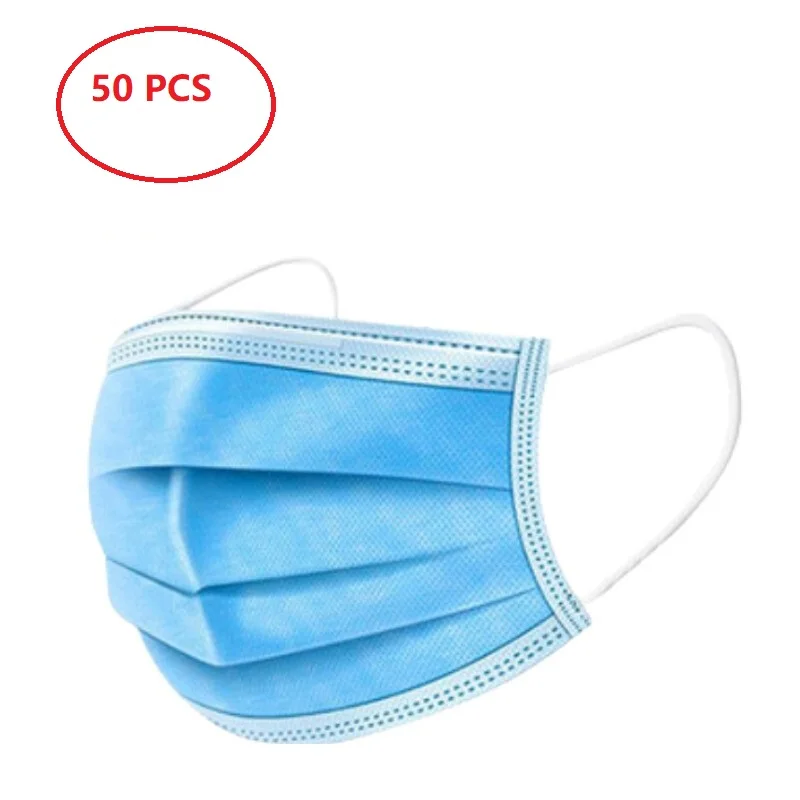 

50 Pcs 3 Layer Disposable Mask Anti Dust Mouth-muffle Face Masks Men Women Anti Fog Face Mouth Masks Breathable Mouth Cover