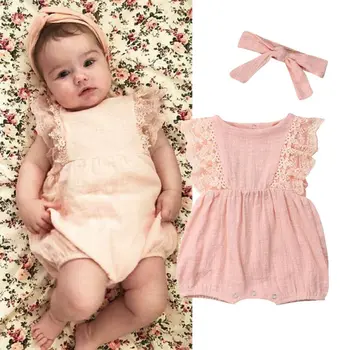 

Newborn Baby Girl Bowknot Jumpsuit Headband Outfits Clothes Set