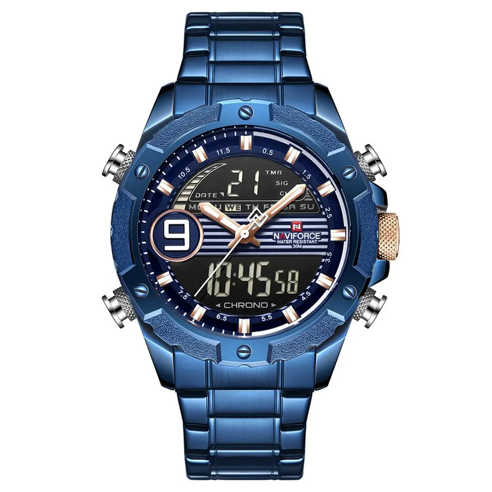 

Fashion Men's Double Display Steel Belt Watch Date Display Luminous Pointer Portable Men's Fashion Watch